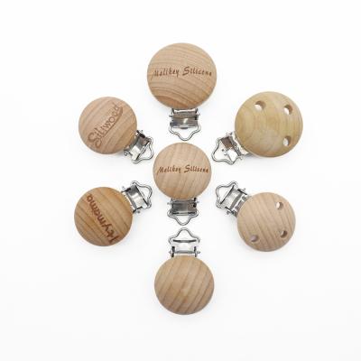 China Beech Baby Teething Chain BPA Mock Wooden Pacifier Clip Free Natural Round Holder Accessory for sale