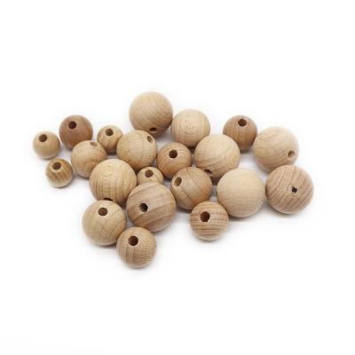 China Wholesale Natural Wooden Beech Bead Hook Pacifier Clip For Baby Teething DIY Unfinished Loose Bead for sale