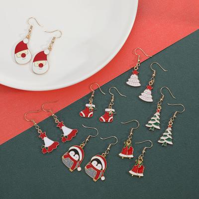 China Popular Cute Christmas Jewelry Enamel Alloy Drop Earrings Sublimation Earrings Christmas Socks Charm Earring for sale