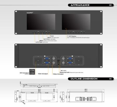 China 3RU Rack Mount Video Monitor , Rack Mount Dual Monitor with Metal Shell for sale