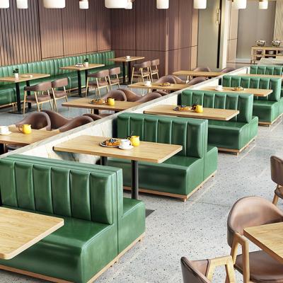 China Modern Customize Restaurant Wood Green Leather Booth Seating With Table Sets For Cafe Restaurant for sale