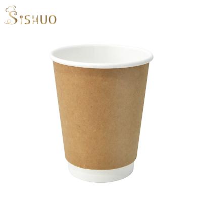 China 8oz 12oz 16oz Logo Printing Food Grade Cup Paperbrown Double Disposable Wallpaper Cup for sale