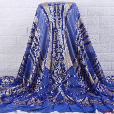 China 2021 Soft Sequin Velvet Lace Fabric French Embroidery Fabric Soft Royal Blue Nigerian African Velvet Lace Fabric For Party 2223 for sale