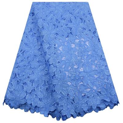 China Sky blue water soluble guipure cord lace high quality african lace fabric with sequins milk silk laces for nigerian wedding 2163 for sale