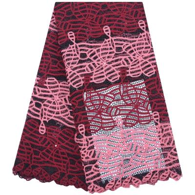 China Superb Nigerian High Quality African Anti-rust Lace Fabric With Stone Water Soluble Lace Guipure Rope Lace Fabric For Wedding 2121 for sale