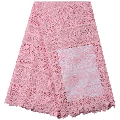 China Pink Guipure Cord Lace Fabric African Water Soluble Hollow Out Nigerian Cord Lace Fabric Water Soluble With Beads For Wedding Sew 2193 for sale