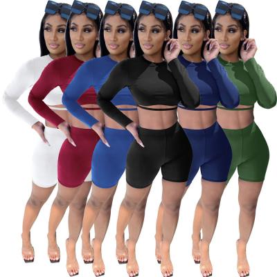 China QUICK DRY Casual Short Sets Women Two Piece Long Sleeves And Shorts 2 Piece Sets Solid Color 2 Piece Sets for sale