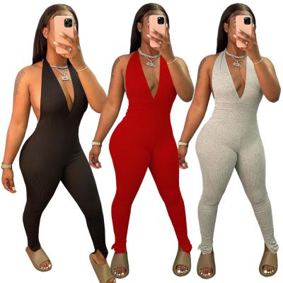 China New Breathable Women's Backless Jumpsuit Sleeveless Bandage Jumpsuits For Women Deep V Long Pants Trousers for sale