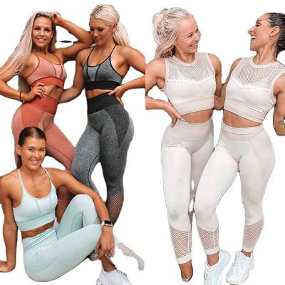 China Autumn QUICK DRY Fashion Hollow Workout Sets Women 2 Piece Yoga Legging Vest Woman Walkers Crop Top Women Clothes Set Two Piece for sale