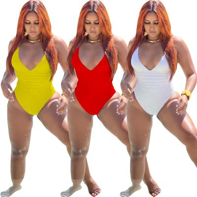 China Summer Breathable Spaghetti Strap Swimwear Women Deep V-Neck Swimming Suit For Woman One Piece Solid Color Swimsuit for sale