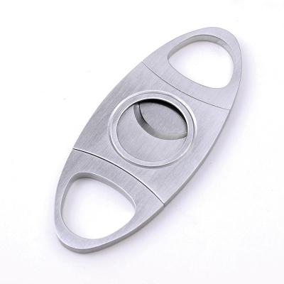 China Modern Stainless Steel Guillotine Double Cut Scissor Round Head Pointed Blades Pocket Classic Comfortable Cigar Cutter for sale