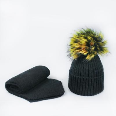 China COMMON Winter Beanie With Scarf Warm Fur Knit Hat For Women Neak Scarf Knitted Hat Costume Knit Tie Dye Hat for sale