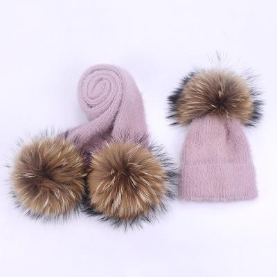 China COMMON Fashion Autumn Winter Hedging Hat Wool Child Knitted Children Three Cute Pom Pom Hat Scarf Hat Sets for sale