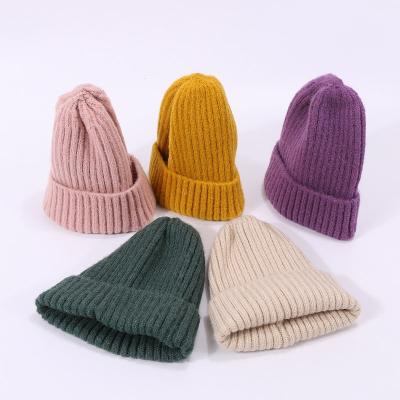 China Winter Solid Color Beanie Warm Hat For Kid COMMON Soft Warm Knitted Children Hat Knit Colorful Hat for sale