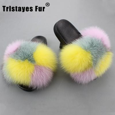 China Fashion 81-118 Fashion 81-118 Fox Fur Slippers Women's Full Real Fox Fur Slippers Fully Fur Covered Slides for sale