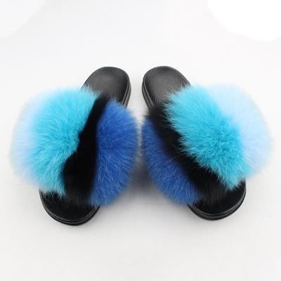 China 119-131 Women's Fur Slippers CUSHIONING Blue And Light Blue Real Fox Fur Slippers Slips Genuin Fur Slipper for sale