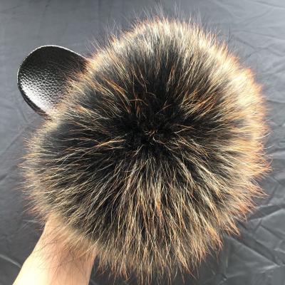 China CUSHIONING Logo Indoor PVC Fox Fox Fur Custom Made Unique Slippers For Women Fur Slides Wholesale Fluffy Raccoon Fur Slides for sale