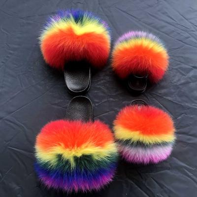 China CUSHIONING furry mummy and me fur 81-118 custom fluffy fur slides slippers matching fur slippers for sale