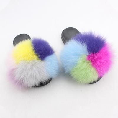 China Fashion baby lightweight custom fur slips sandals for kids raccoon fox fur slides kids real fur teddy bear fashionable soft slipperss for sale