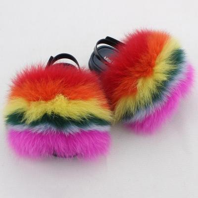 China Custom Massage Kids Fashion Slippers Cute Colorful Baby Fur Slides Full Customized Real Fox Soft Kids Fur Slippers for sale