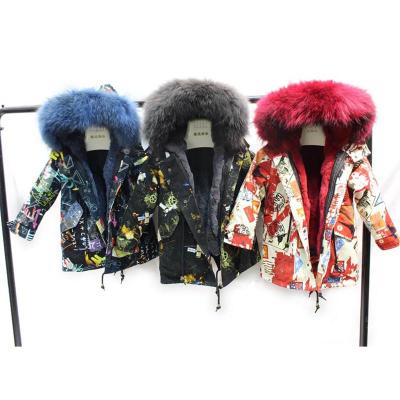 China Childern Parker With Fur Collar Kids Breathable Dismountable Fashion Winter Warm Parker Rex Rabbit Lining Parka Warm for sale