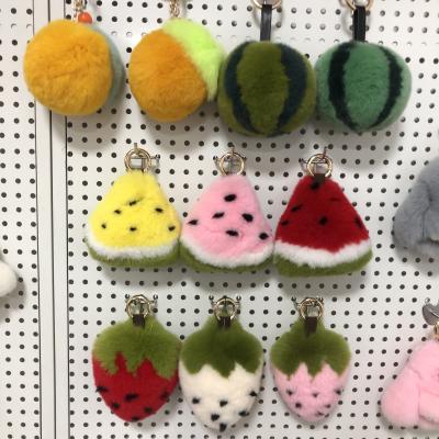 China Fasion Real Watermelon Plush Ball Fur Key Chain Rings Wholesale Key Chain for sale