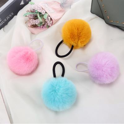 China The main rope of the high band Ring Headgear Lovely Ball Tie fluffy hair hair women leather elastic bands accessories for sale