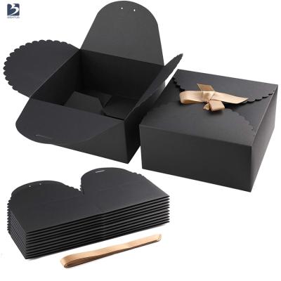 China Recyclable Fold Box Paper Gift Box Black Kraft Paper Cookie Boxes For Crafting Birthday Bridal Party for sale