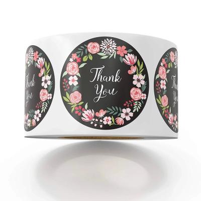 China OEM Gift Tag Food Product Logo Label Printing Machine Roll Waterproof Paper Flower Thank You Sticker for sale