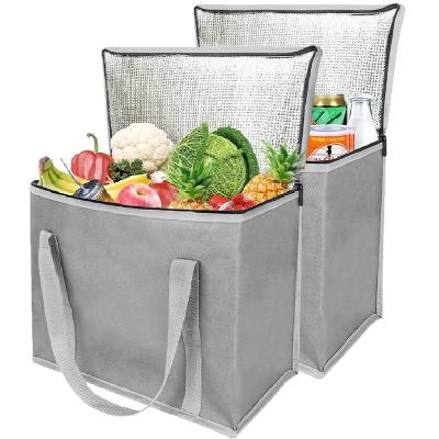 China Wholesale XL Waterproof Large Gray Lightweight Reusable Grocery Insulated Lunch Cooler Bag For Pie Pizza Salad for sale