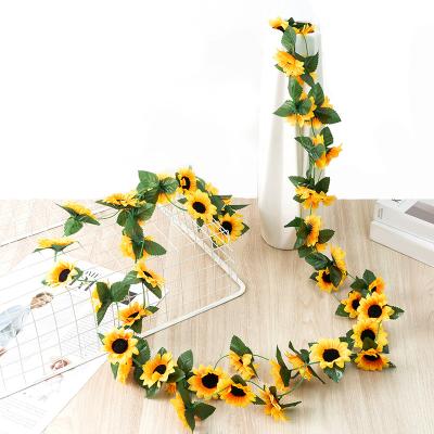 China Beautiful Colorful Sunlight Sunflower Rattan Flower Rattan Outdoor Winding Artificial House Wedding Decoration Background Wall for sale