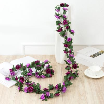 China Rattan Hanging Plant Beautiful Flower Wall Decoration Romantic Wedding Colorful Peony Silk Home Artificial Rattan Leaf Garland for sale