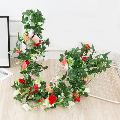 China Beautiful 2.3 Meters Colorful Artificial Pink Rattan Waterweed Wedding Flower Plant Vine Flower Garland Home Hanging Party Decoration for sale