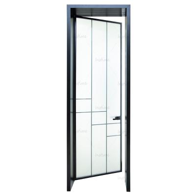 China Sound Insulation Black Color Aluminum Hinged Doors With Toughened Aluminum Alloy Double Tempered Glass Interior High Quality Swing For Bathroom for sale