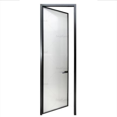 China Rustic Design Instime Sound Insulation Gray Tempered Glass Aluminum Framed Front Steel Swing Door Glass French Door for Interior for sale