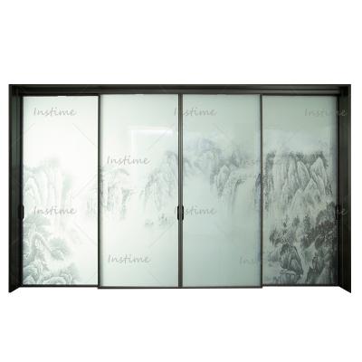 China High Quality Sound Insulation Aluminum Instime Tempered Glass Sliding Doors Energy Efficient Double Sliding Door For Villa for sale