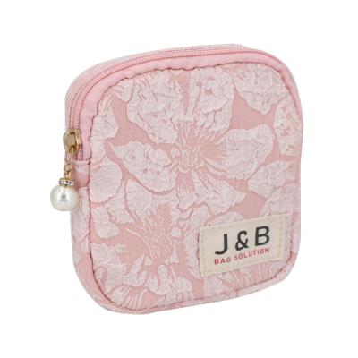 China Style Preppy Style Flower Embossed Fabric Sanitary Napkin Zipper Pouch Embroidery Flower Makeup Bag Beauty Bag Cosmetic Make Up Bag For Lady for sale