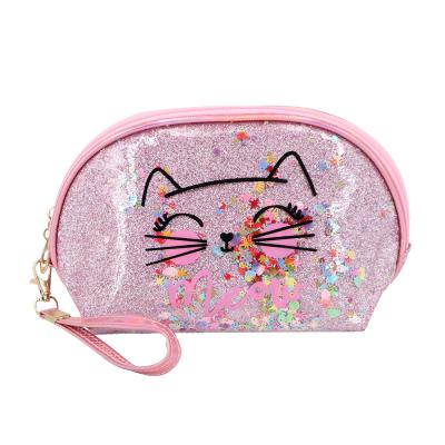 China 2021 Hot Sale Fashion Cute Cat Wash Pink Travel Makeup Bag Sequin Laser Cosmetic Bag With Custom Logo for sale