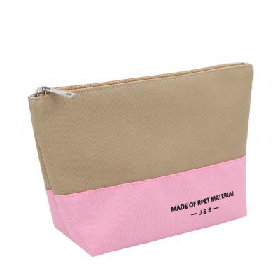 China Custom Printed Logo Recycled Recycled RPET Bottles Eco Oxford Plastic Material Makeup Cosmetic Pouch Bag Two Tone Promotion Fabric for sale