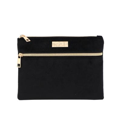 China OEM Manufacturer Fashion Cosmetic Custom Travel Bag Gold Velvet Jewelry Zipper Organizer Pouch Bag for sale