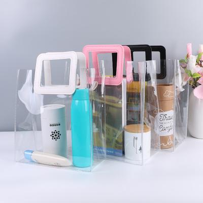 China Clear Clear Handled Tote Gift Packaging Bag PVC Tote Shopping Bag Custom Logo New Arrival For Promotional for sale