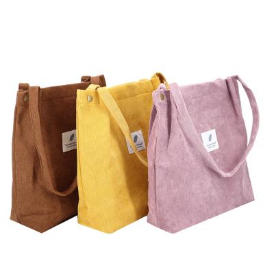 China Wholesale Shoulder Handled Corduroy Shopping Bag Casual Factory Tote Bag With Private Label Logo Corduroy Custom Tote Bag For Girls for sale