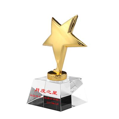 China Folk Art Gold Star Metal Finger Thumb For Trophy Crystal Glass Base Pillar Award Souvenir Trophy for sale