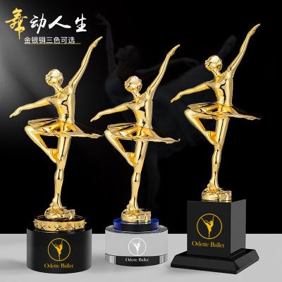 China People Art Factory Custom Children's Dance Ballet Competition Award Metal Statuette Figure Dancing Golden Trophy for sale