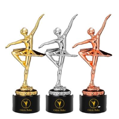 China Customizable Resin Crystal Art Base Gold Silver Bronze Ballet Girls Cup Folk Trophy Awards for sale