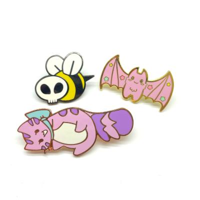 China Cheap Price Cute Cat Plating Brass Enamel Lapel Pink Color Hard Pin From Europe for sale