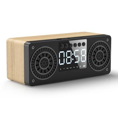 China Wireless Charger For Cell Phone A10 Custom High Fidelity BT 5.1 Wood Speakers Bass Smart Wood Wireless Wifi Speaker With Alarm Clock for sale