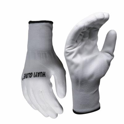 China Lightweight EN388 4131 White PU Safety Inspection Work Gloves Contamination Resistance White PU Coated Electronic Components Installation Gloves for sale