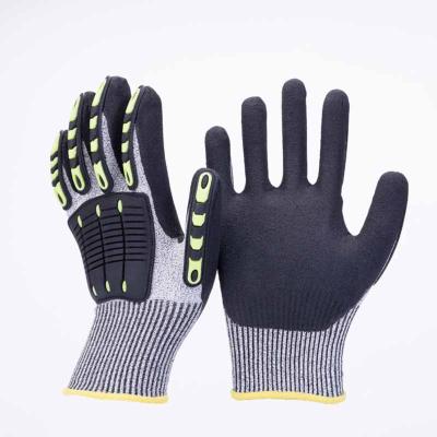 China Anti Seismic Anti Impact Resistant Seamless Nitrile Frosted Work Gloves Mechanic Safety Shockproof Gloves Petroleum And Gas Field for sale