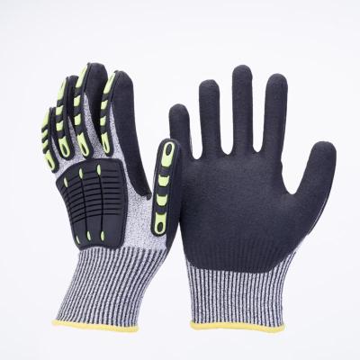 China Seamless Cut Level 5 Protection Sandy Nitrile Palm Coated Tpr Impact Resistant Mechanic Glove for sale